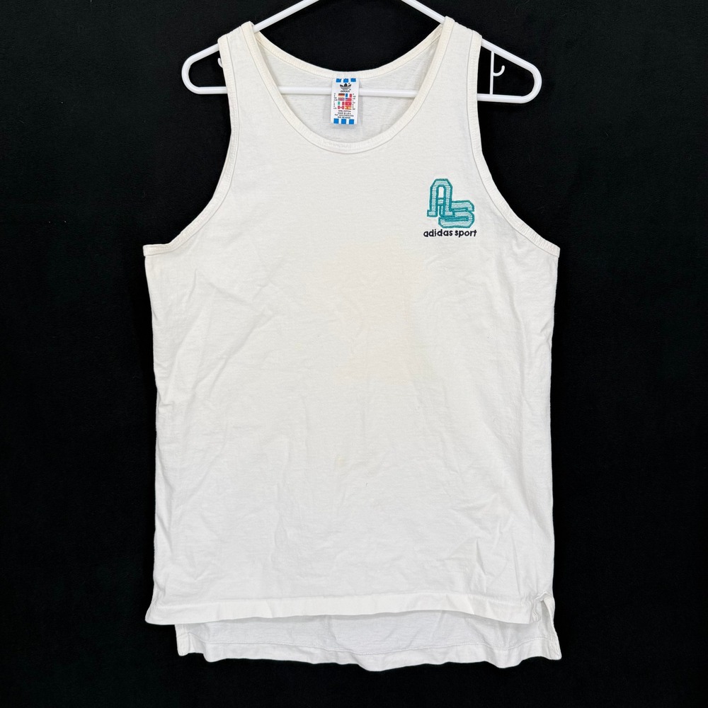Vintage Adidas Sport Tank Top Shirt Mens Large‎ White Sleeveless Made in USA 90s
